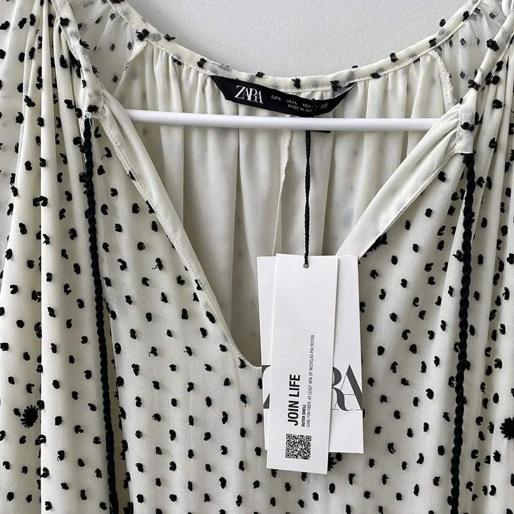 Zara Dotted Mesh Oversized Maxi Dress Size Large L NWT Polka Dots Swiss Dots - Picture 5 of 9